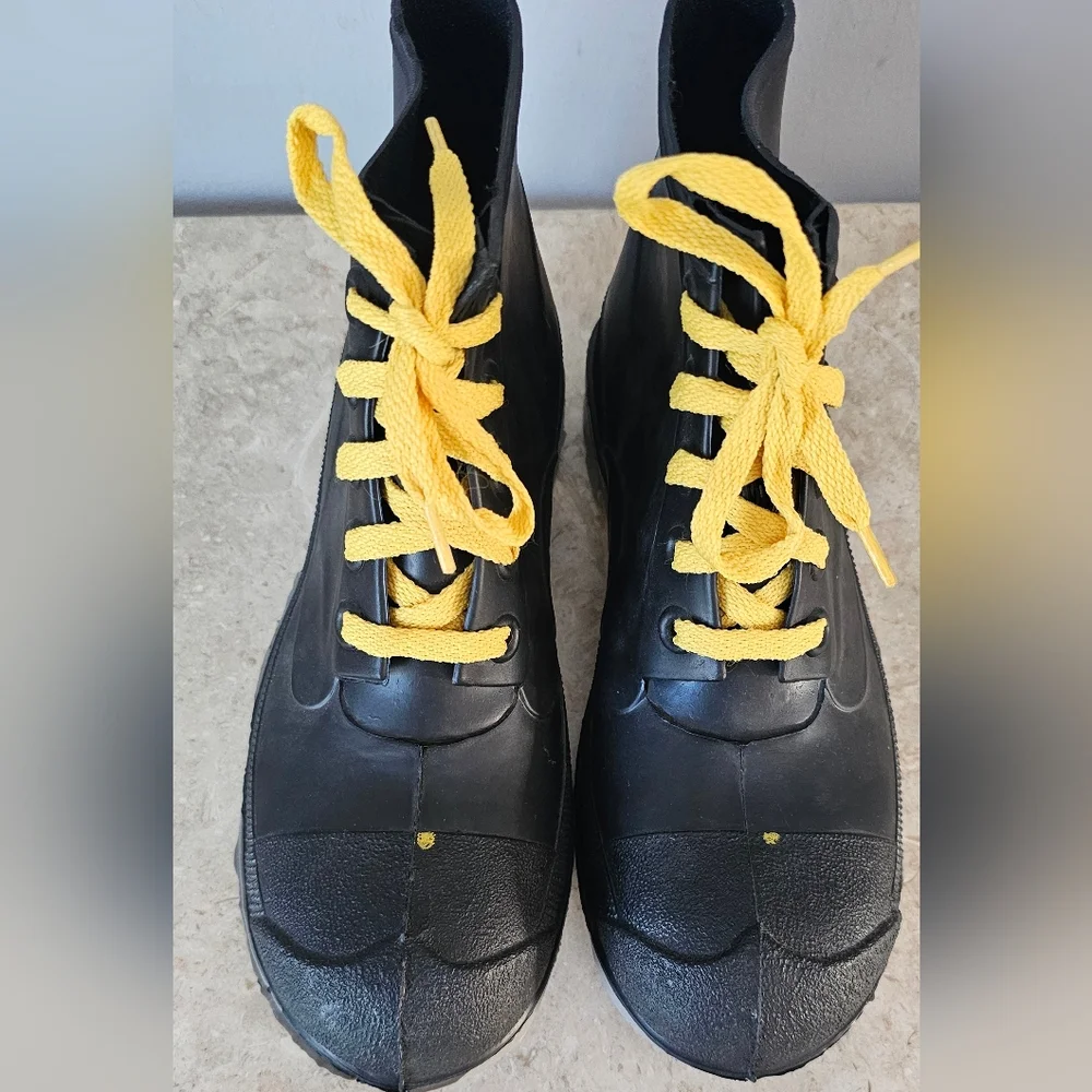 Bata Steel Shank Rubber Boots Mens Size 7 Black Yellow ANSI Z41 PT99 Military